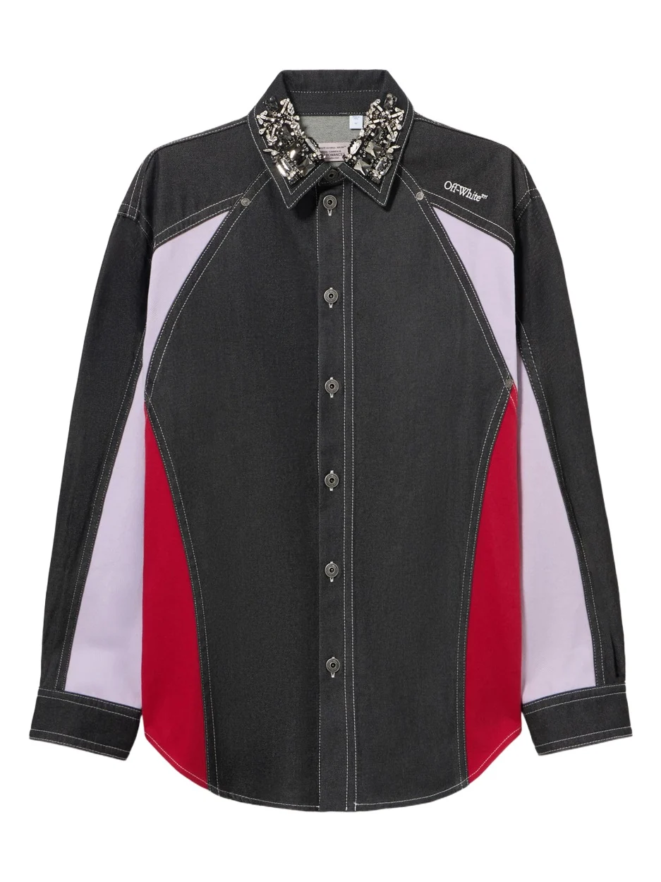 Color Block Denim Crystal Overshirt Color Block Denim Crystal Overshirt