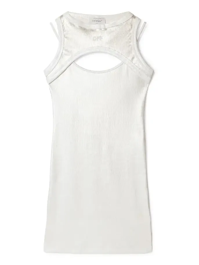 Off-White Silver Ribbed Cut-Out Dress