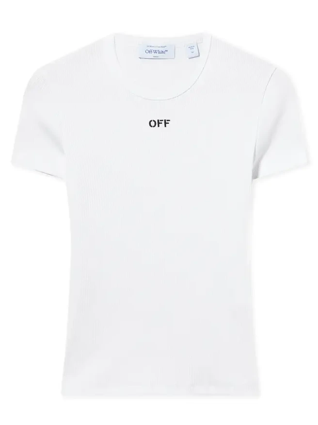 White Off Stamp Ribbed Tee