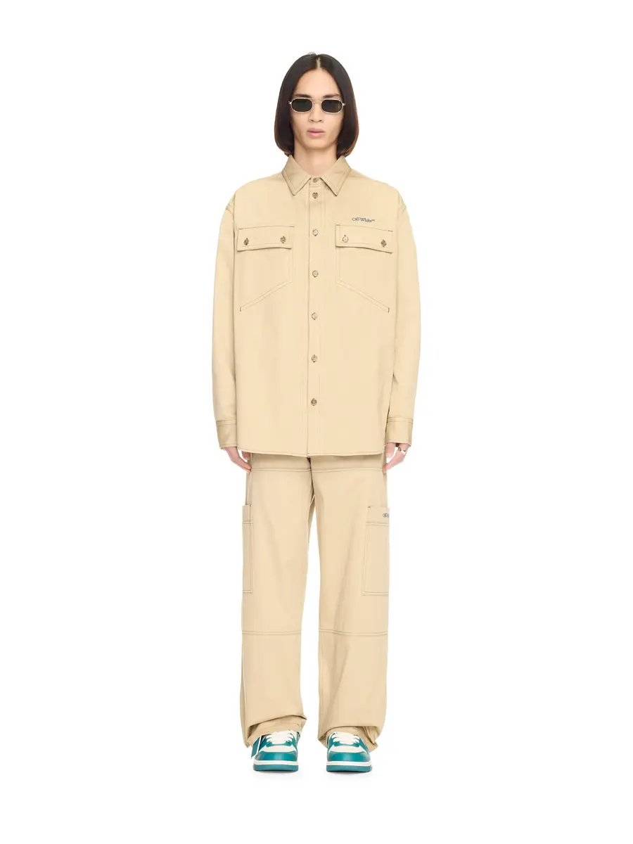 Off-White Beige Stitch Military Overshirt | Thumbnail 2