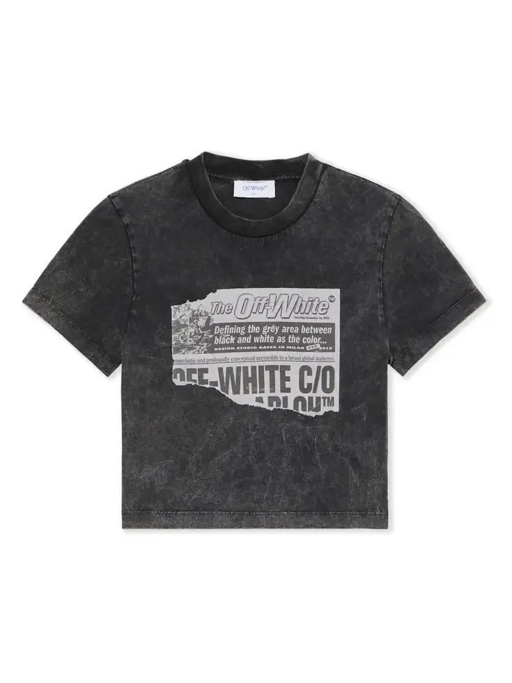 Off-White News Print 90s Crop Logo Tee