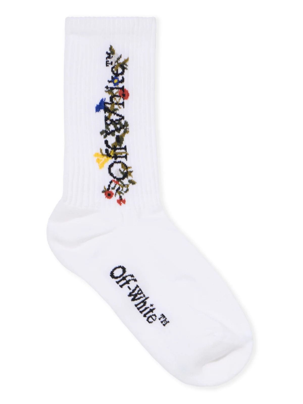 Off-White Floral Pattern Mid Socks