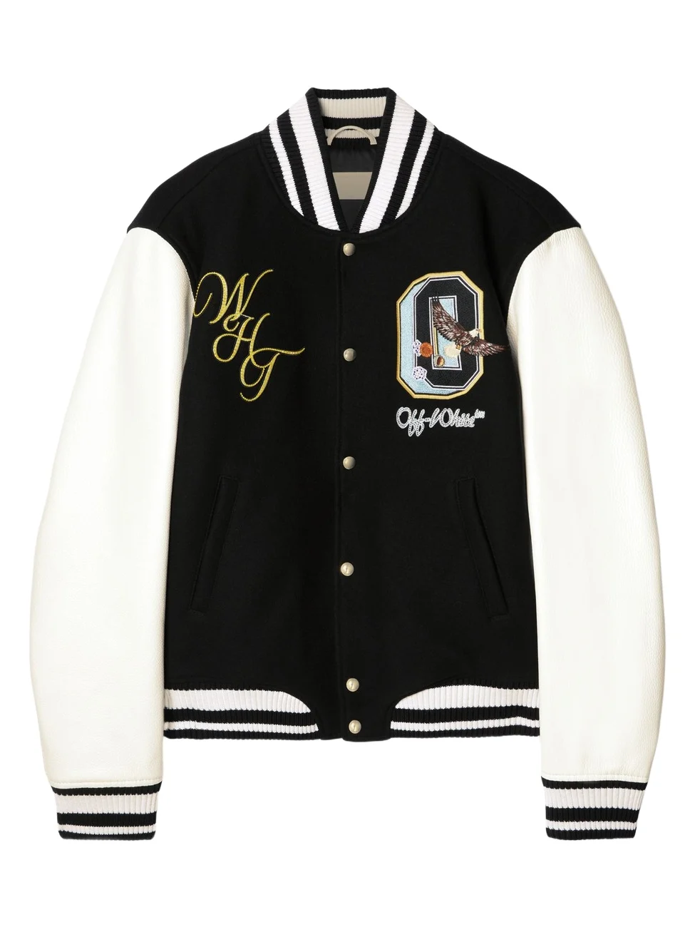 Off-White Fresco Leather/Wool Varsity Jacket
