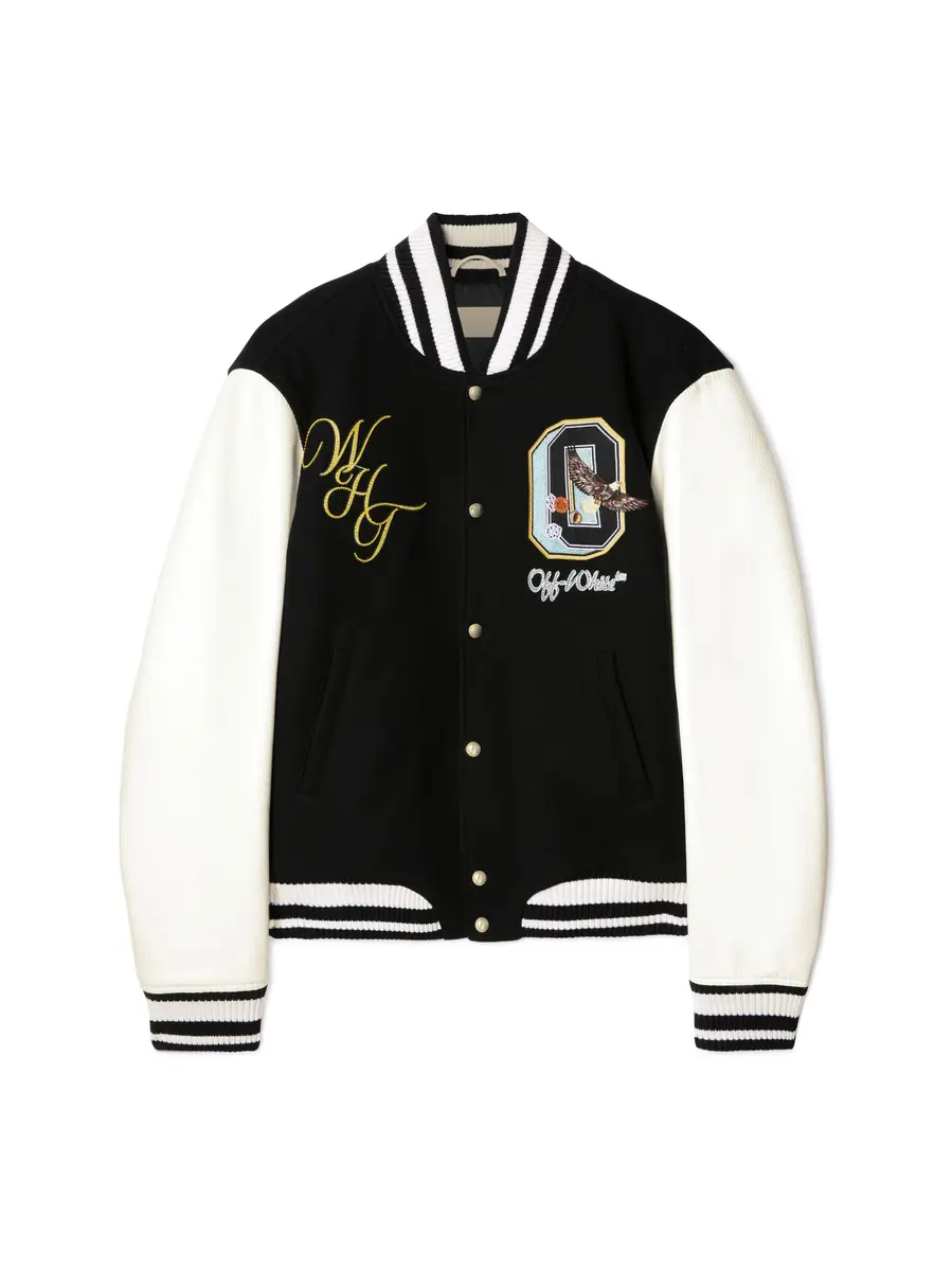 Off-White Fresco Leather/Wool Varsity Jacket | Image 1 Off-White Fresco Leather/Wool Varsity Jacket | Image 1