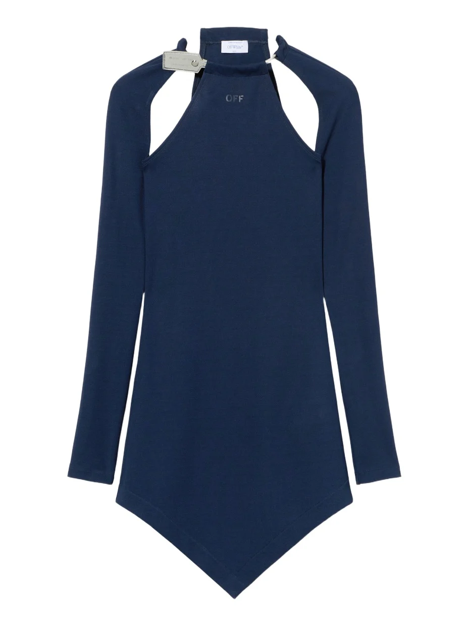 Off-White Heavy Jersey Silver Tie Mini Dress