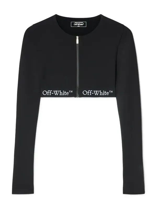Black Logo Band Zip Crop Top