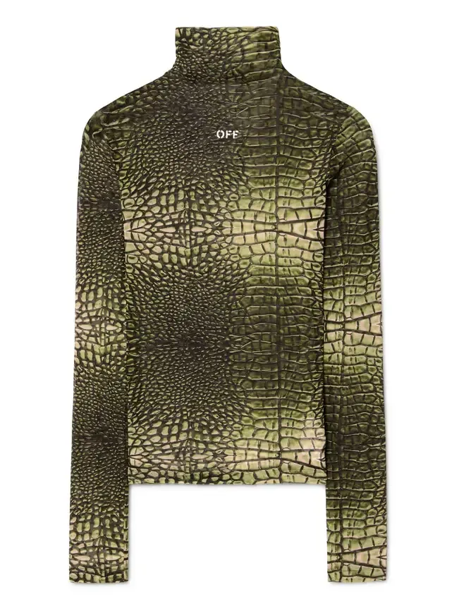 Green Stamp Crocodile Mesh Long-Sleeved Top