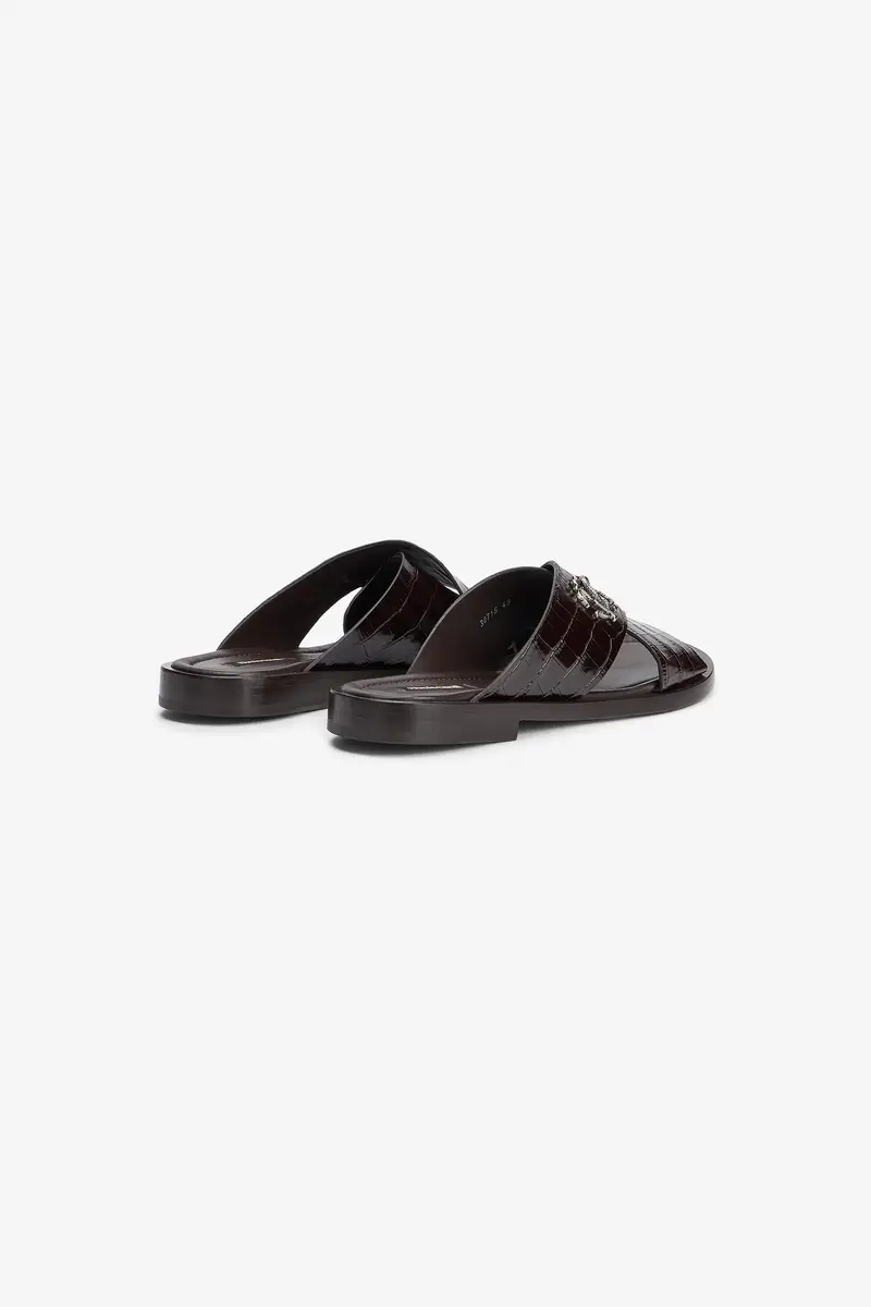 Roberto Cavalli Dark Brown Crocodile-Effect Leather Slide Sandals | Thumbnail 3