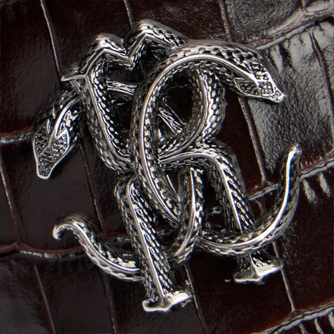 Roberto Cavalli Dark Brown Crocodile-Effect Leather Slide Sandals | Thumbnail 4