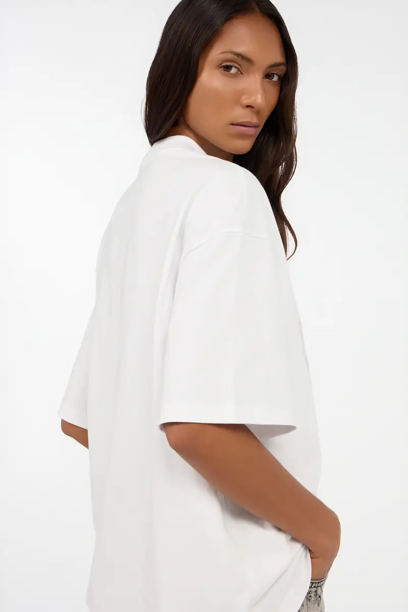 Roberto Cavalli White T-Shirt with Perforated Logo | Thumbnail 5