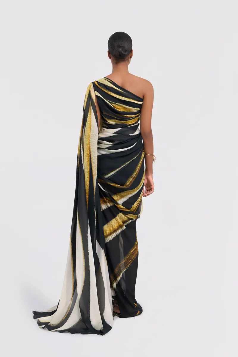 Roberto Cavalli Ray Of Gold Print Silk Maxi Dress | Thumbnail 3 Roberto Cavalli Ray Of Gold Print Silk Maxi Dress | Thumbnail 3