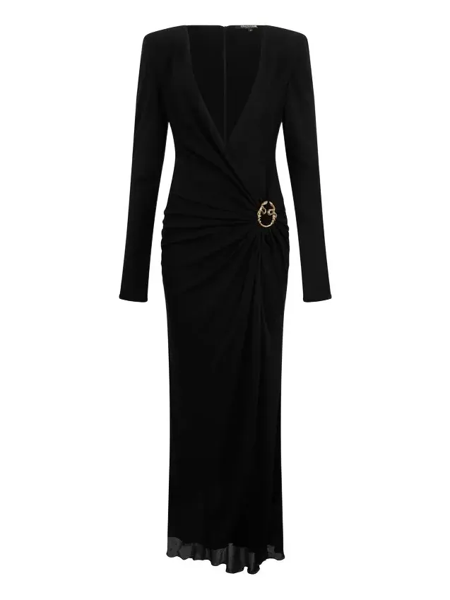 Draped Long Dress with Snake Detail Draped Long Dress with Snake Detail