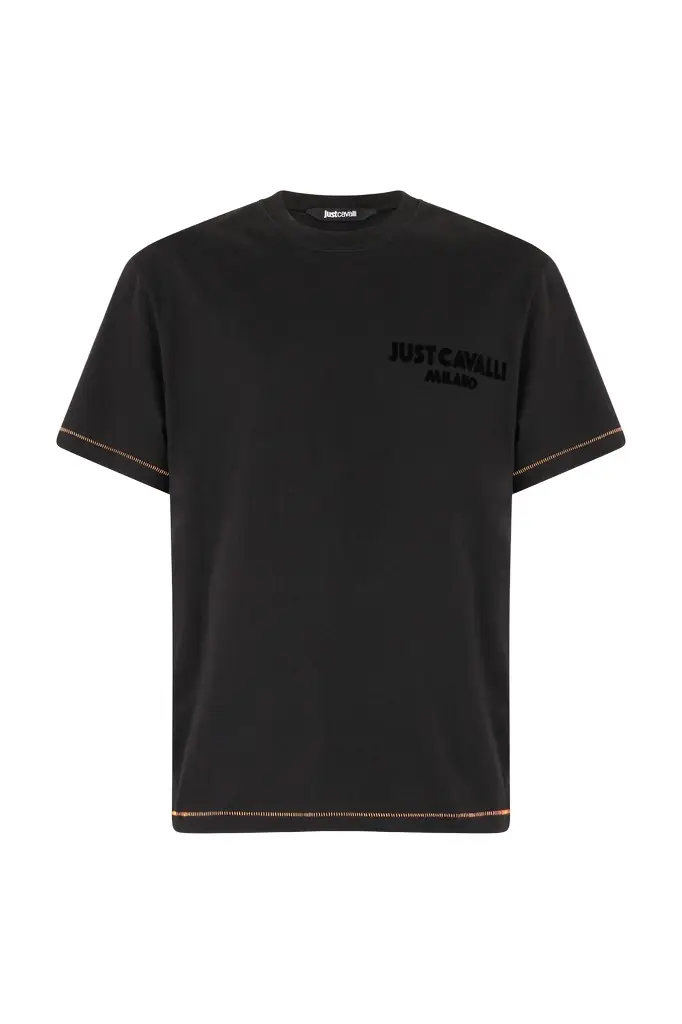 Roberto Cavalli T-Shirt With JC Monogram And Contrasting Topstitching | Image 1 Roberto Cavalli T-Shirt With JC Monogram And Contrasting Topstitching | Image 1
