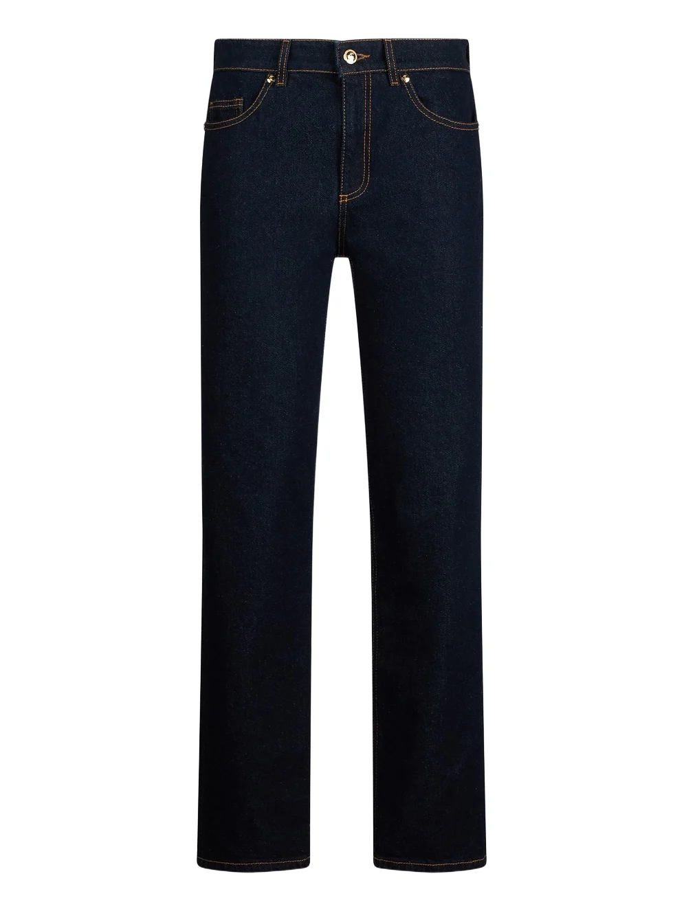 Dark Blue Straight Leg Jeans With Contrast Stitching