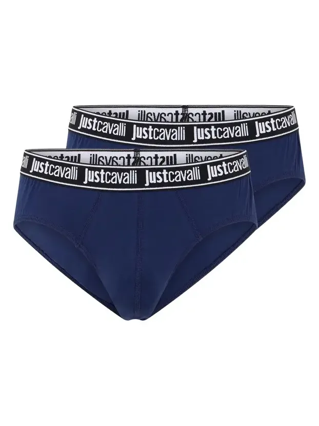 Roberto Cavalli Two-Pack Blue Briefs With Logo Waistband