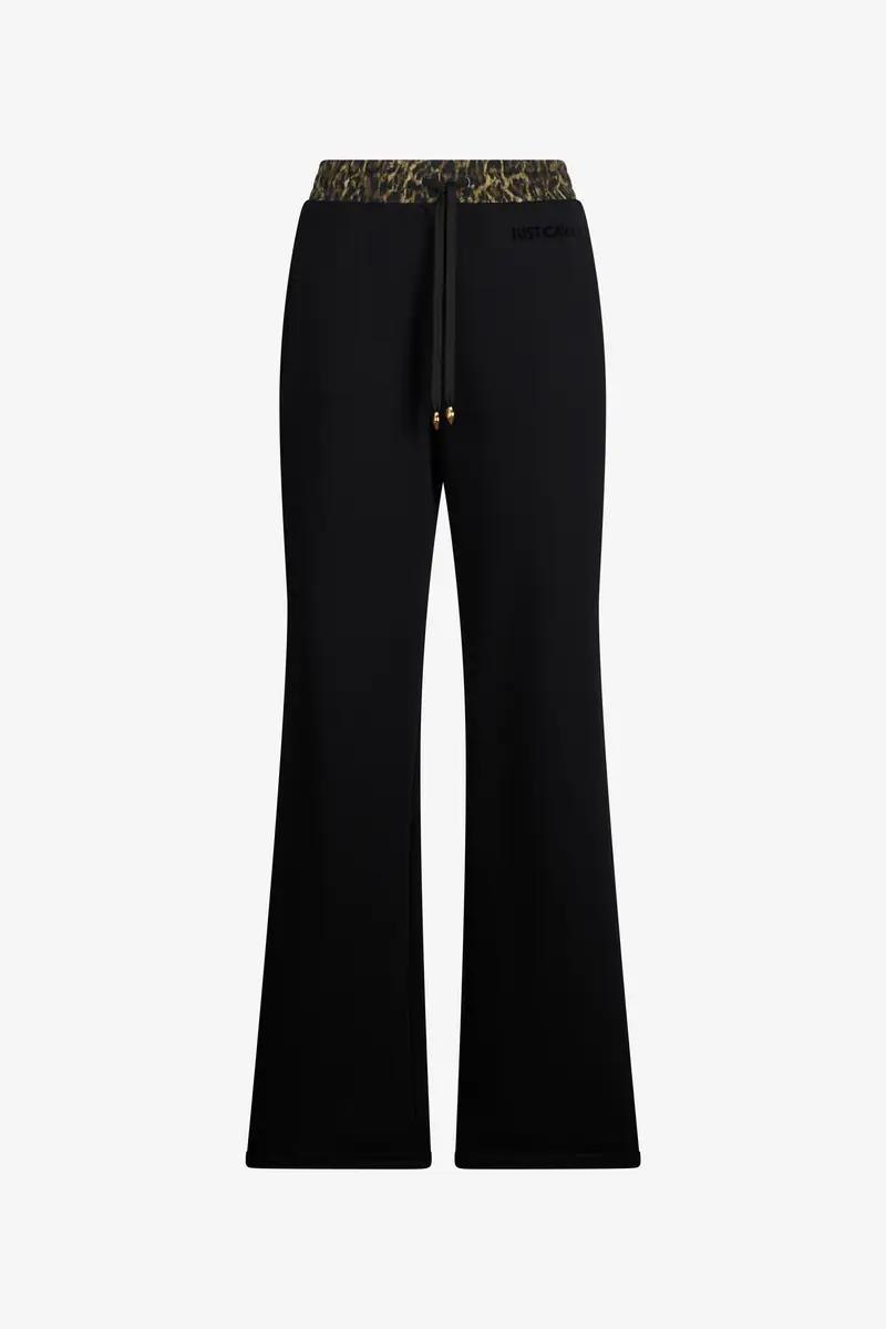 Roberto Cavalli Black Flared Trousers With Leopard Print Waistband | Thumbnail 2 Roberto Cavalli Black Flared Trousers With Leopard Print Waistband | Thumbnail 2