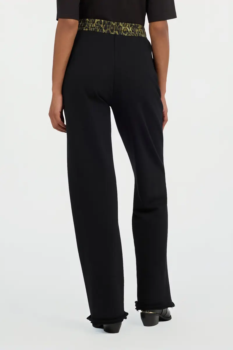 Roberto Cavalli Black Flared Trousers With Leopard Print Waistband | Thumbnail 3 Roberto Cavalli Black Flared Trousers With Leopard Print Waistband | Thumbnail 3