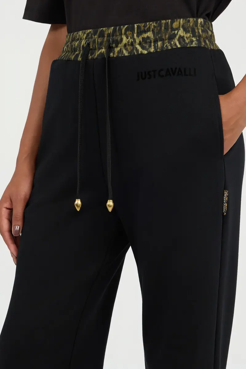 Roberto Cavalli Black Flared Trousers With Leopard Print Waistband | Thumbnail 4 Roberto Cavalli Black Flared Trousers With Leopard Print Waistband | Thumbnail 4