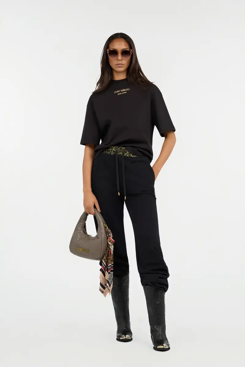 Roberto Cavalli Black Flared Trousers With Leopard Print Waistband | Thumbnail 6 Roberto Cavalli Black Flared Trousers With Leopard Print Waistband | Thumbnail 6