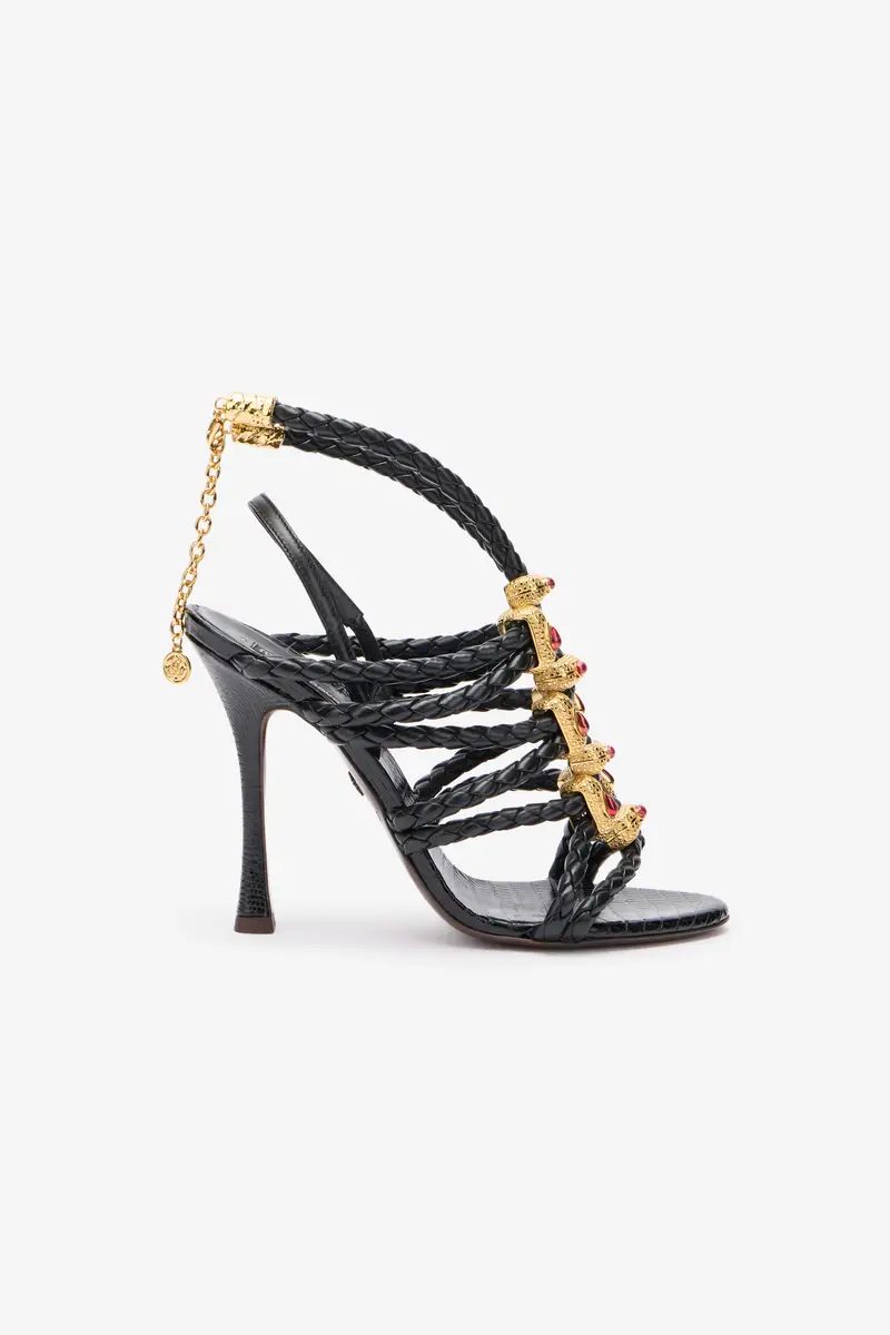 Roberto Cavalli Black Braided Jewelled Cage Sandal | Thumbnail 2 Roberto Cavalli Black Braided Jewelled Cage Sandal | Thumbnail 2