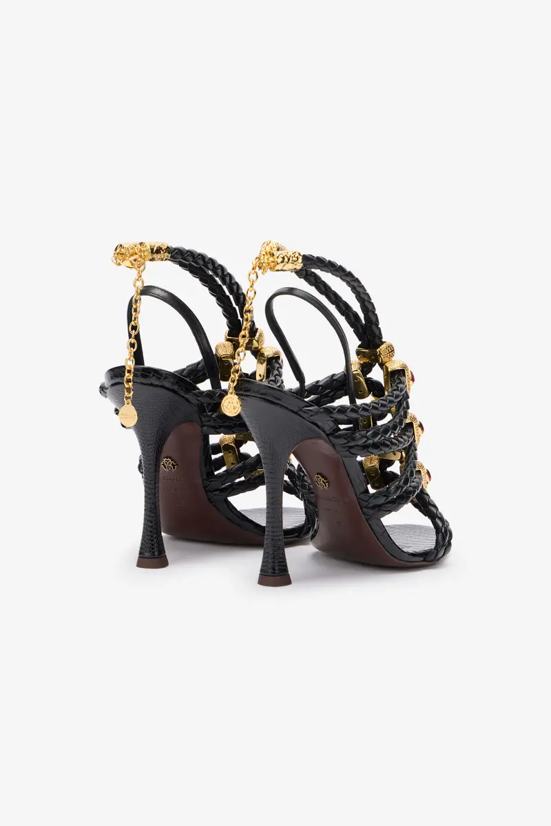 Roberto Cavalli Black Braided Jewelled Cage Sandal | Thumbnail 3 Roberto Cavalli Black Braided Jewelled Cage Sandal | Thumbnail 3