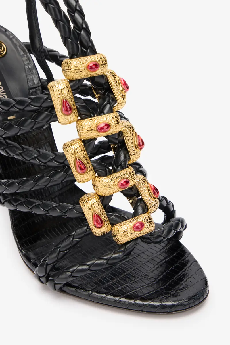 Roberto Cavalli Black Braided Jewelled Cage Sandal | Thumbnail 5 Roberto Cavalli Black Braided Jewelled Cage Sandal | Thumbnail 5