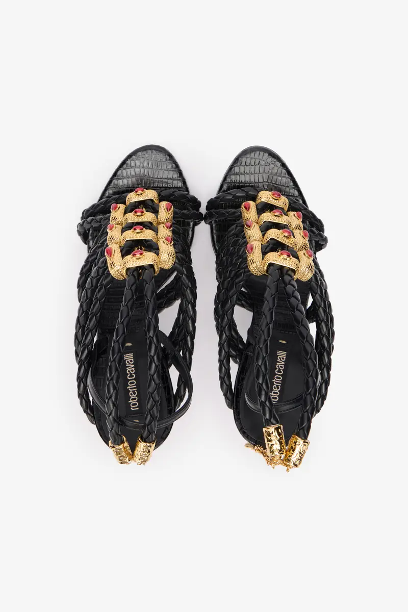 Roberto Cavalli Black Braided Jewelled Cage Sandal | Thumbnail 6 Roberto Cavalli Black Braided Jewelled Cage Sandal | Thumbnail 6