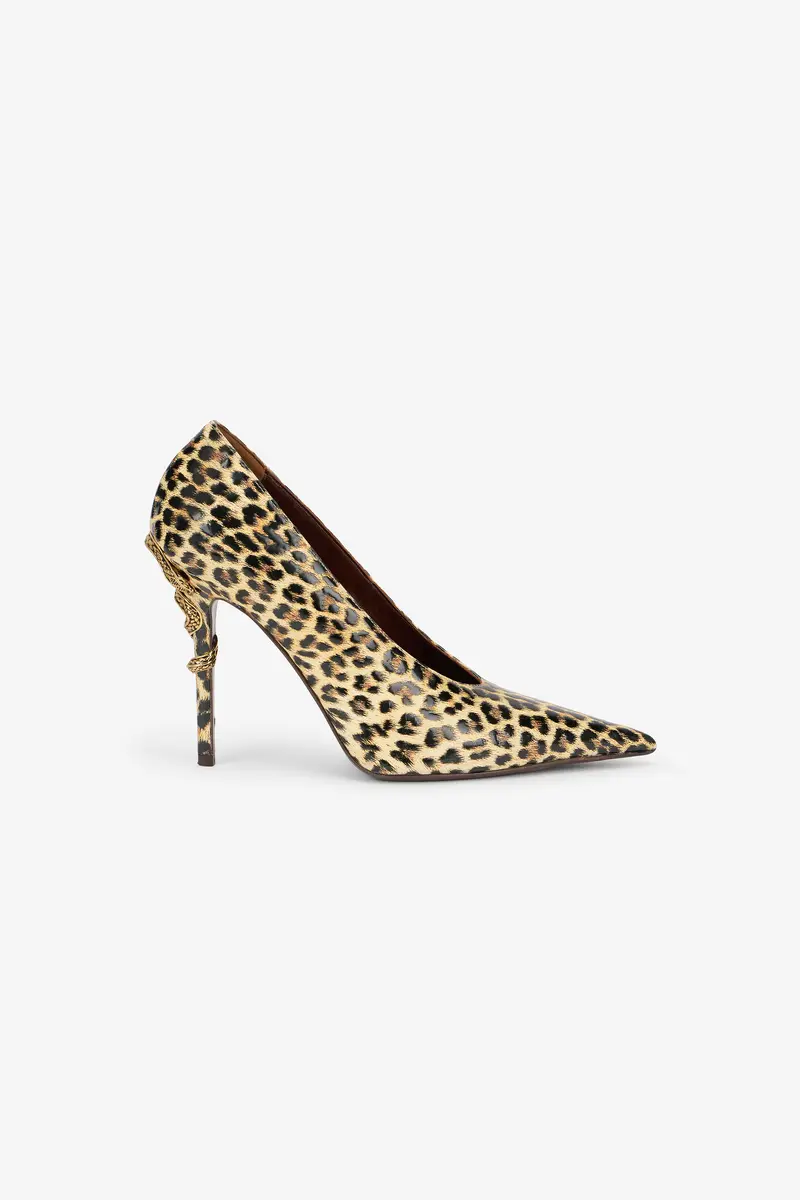 Roberto Cavalli Animal-Print Leather Pumps with Snake Detail | Thumbnail 2