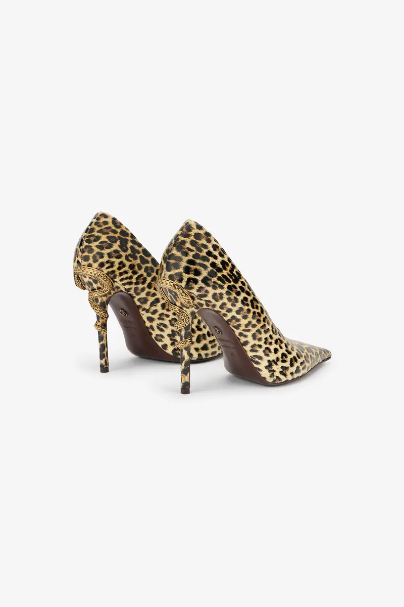 Roberto Cavalli Animal-Print Leather Pumps with Snake Detail | Thumbnail 3