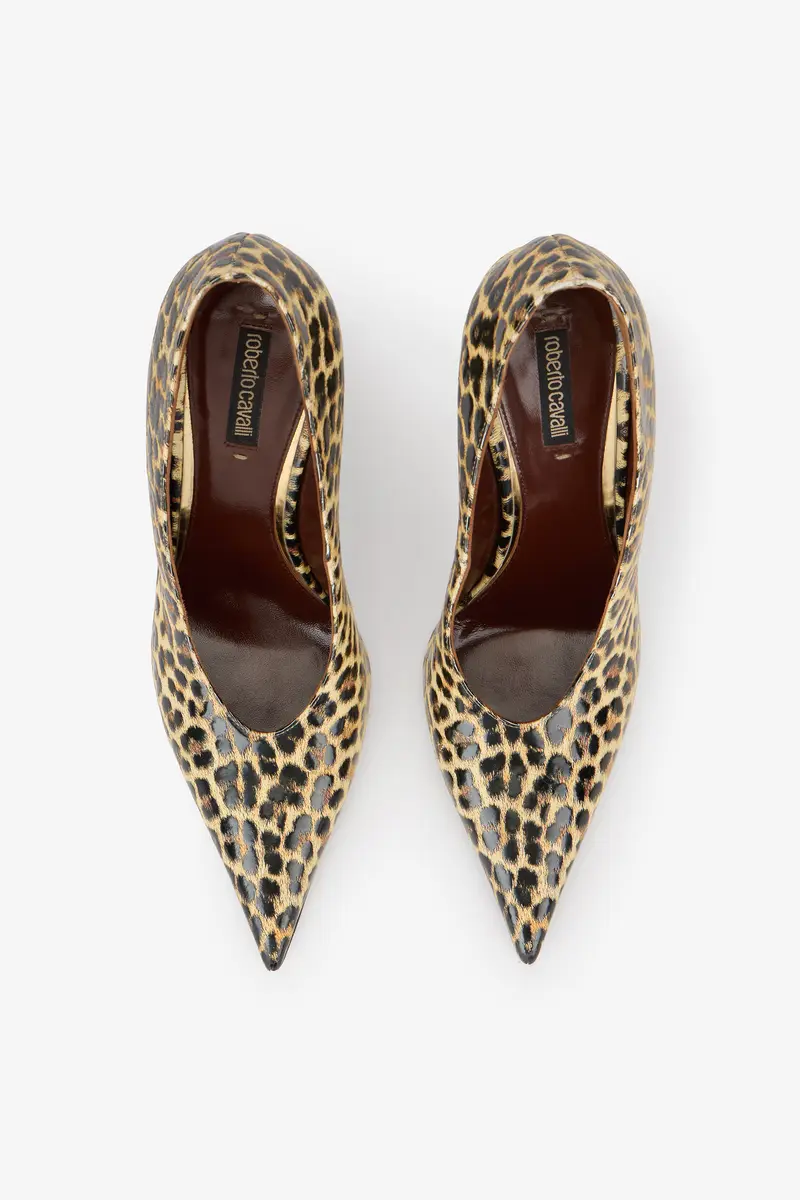 Roberto Cavalli Animal-Print Leather Pumps with Snake Detail | Thumbnail 6