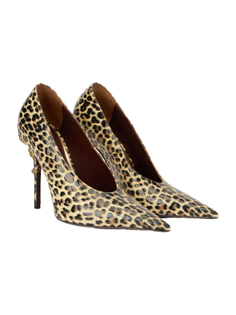 Animal-Print Leather Pumps with Snake Detail