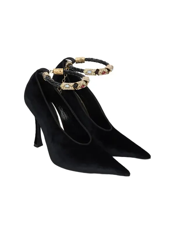 Roberto Cavalli Velvet Stiletto Heels With Jewel Anklet