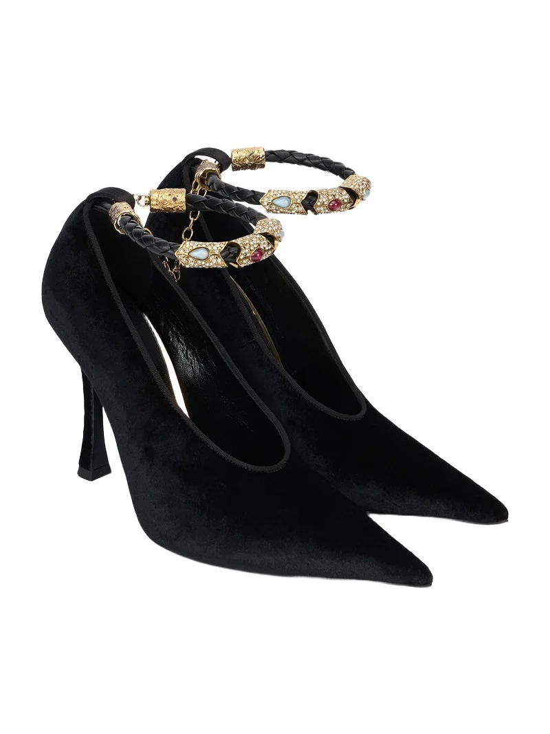 Roberto Cavalli Velvet Stiletto Heels With Jewel Anklet Roberto Cavalli Velvet Stiletto Heels With Jewel Anklet