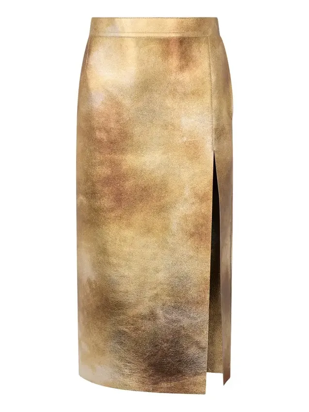 Gold Laminated Leather Skirt