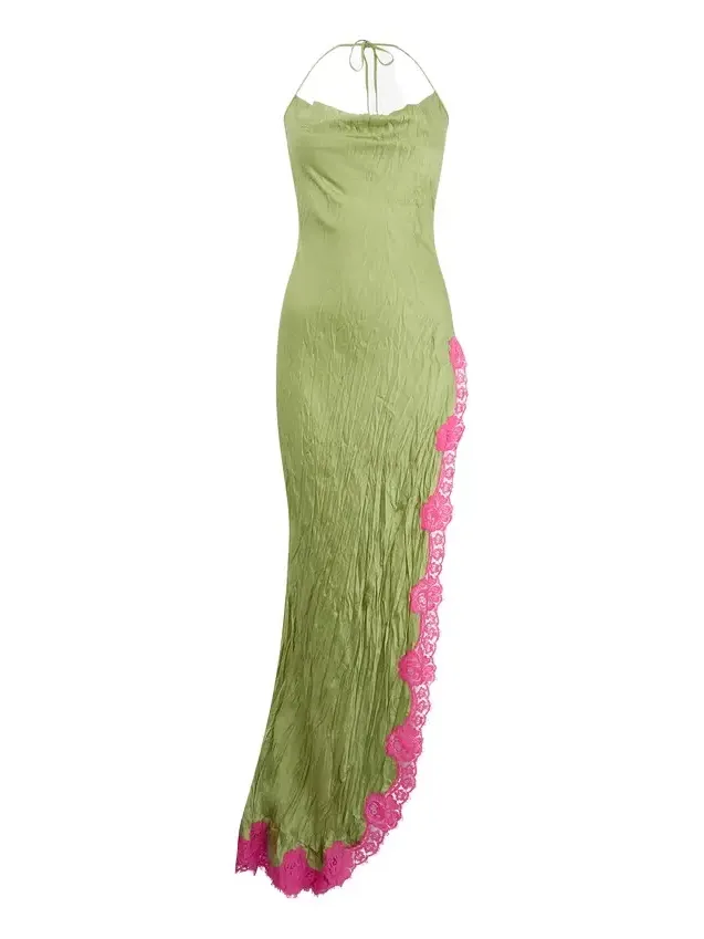 Long Silk Dress with Lace Detail Long Silk Dress with Lace Detail