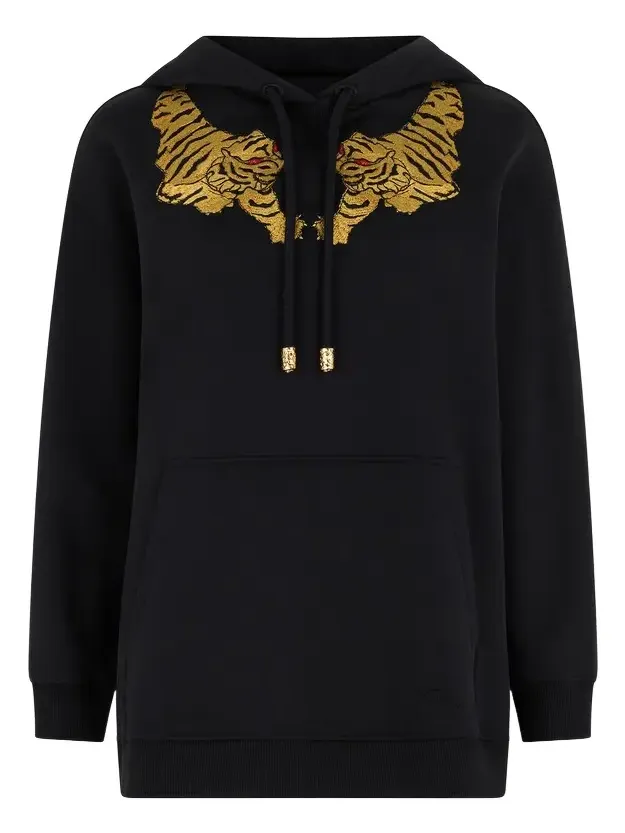 Black Sweatshirt With Tiger Embroidery