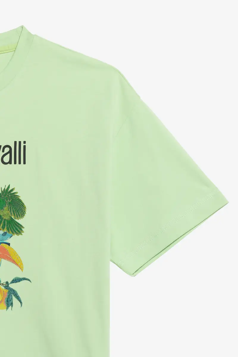 Roberto Cavalli Light Green T-Shirt with Tropical Print | Thumbnail 4
