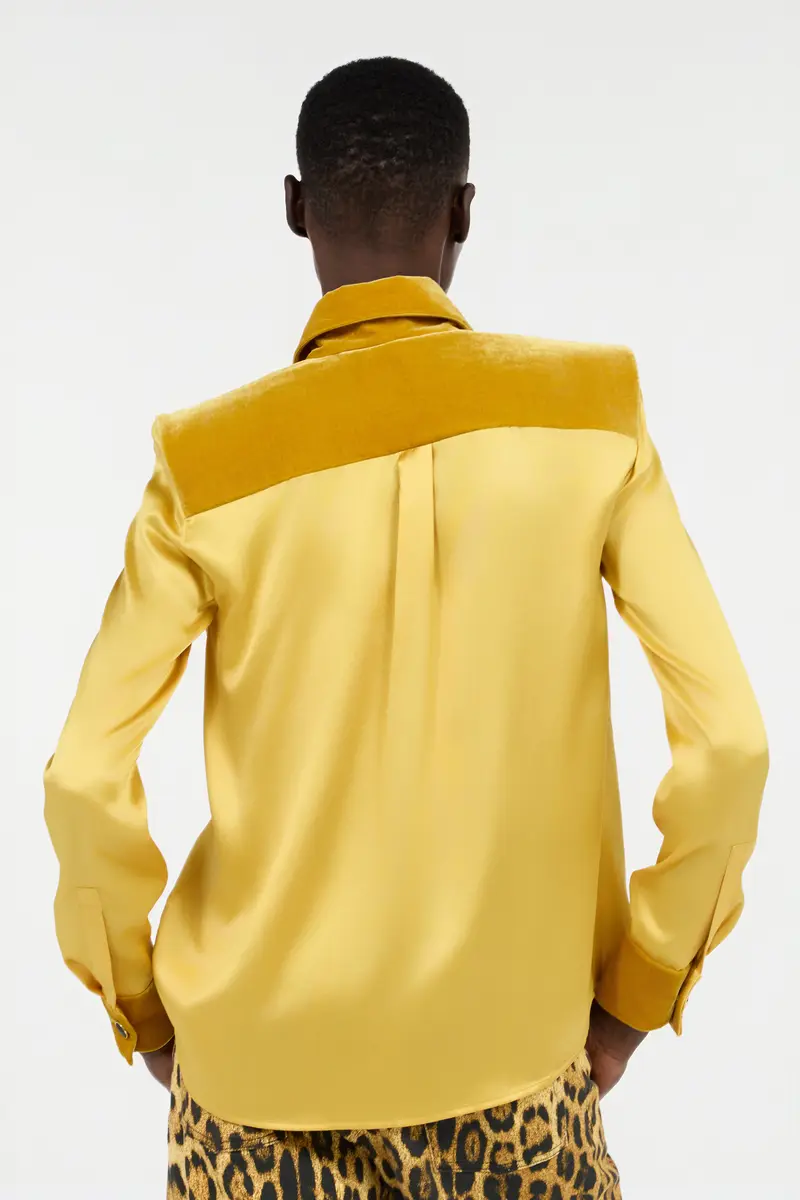 Roberto Cavalli Ochre Silk Shirt With Velvet Inserts | Thumbnail 3 Roberto Cavalli Ochre Silk Shirt With Velvet Inserts | Thumbnail 3