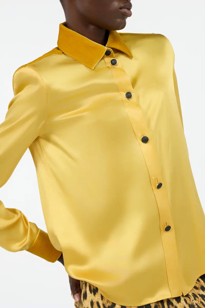 Roberto Cavalli Ochre Silk Shirt With Velvet Inserts | Thumbnail 4 Roberto Cavalli Ochre Silk Shirt With Velvet Inserts | Thumbnail 4