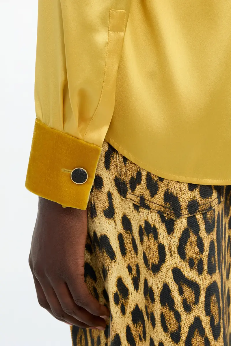 Roberto Cavalli Ochre Silk Shirt With Velvet Inserts | Thumbnail 5 Roberto Cavalli Ochre Silk Shirt With Velvet Inserts | Thumbnail 5
