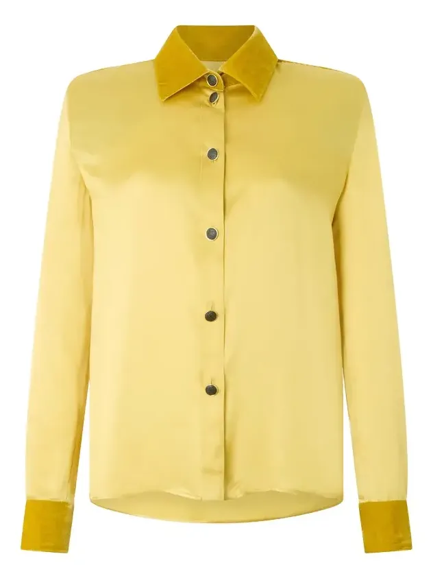 Roberto Cavalli Ochre Silk Shirt With Velvet Inserts