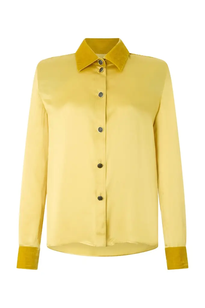 Roberto Cavalli Ochre Silk Shirt With Velvet Inserts