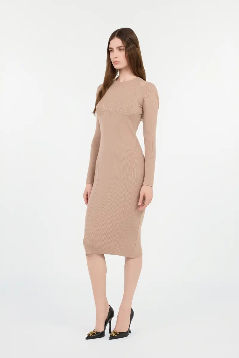 Roberto Cavalli Beige Cut-Out Ribbed Midi Dress | Thumbnail 2 Roberto Cavalli Beige Cut-Out Ribbed Midi Dress | Thumbnail 2