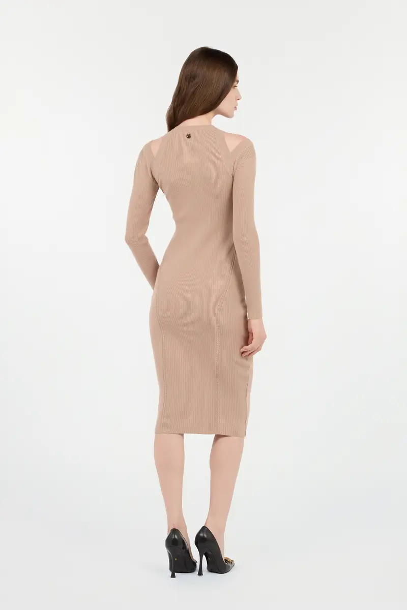 Roberto Cavalli Beige Cut-Out Ribbed Midi Dress | Thumbnail 3 Roberto Cavalli Beige Cut-Out Ribbed Midi Dress | Thumbnail 3