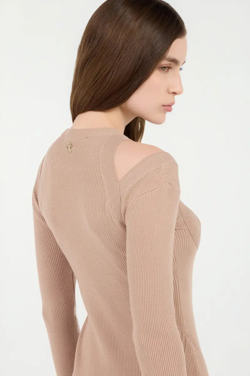 Roberto Cavalli Beige Cut-Out Ribbed Midi Dress | Thumbnail 6 Roberto Cavalli Beige Cut-Out Ribbed Midi Dress | Thumbnail 6