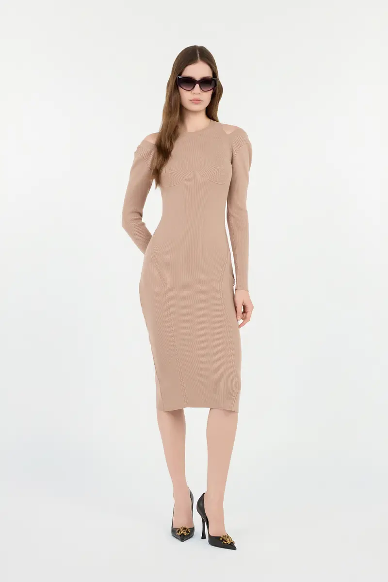 Roberto Cavalli Beige Cut-Out Ribbed Midi Dress | Thumbnail 7 Roberto Cavalli Beige Cut-Out Ribbed Midi Dress | Thumbnail 7
