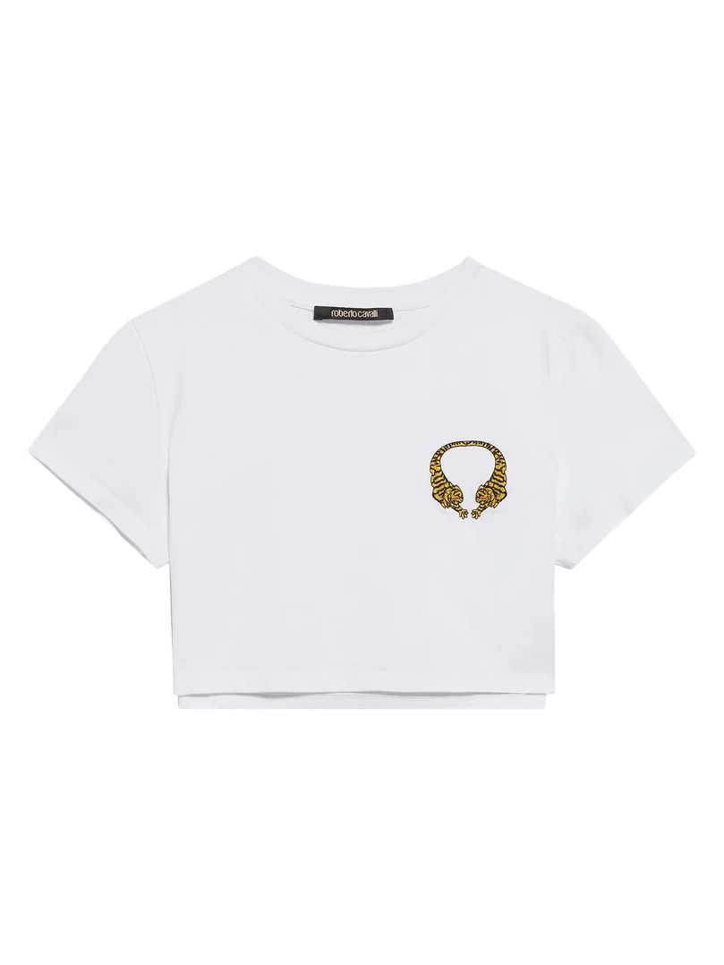Roberto Cavalli Cotton Crop Top with Tigers