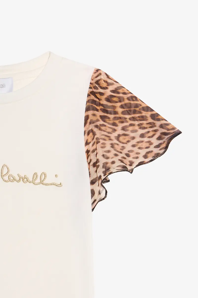 Roberto Cavalli T-shirt With Leopard Print Silk Sleeves | Thumbnail 5 Roberto Cavalli T-shirt With Leopard Print Silk Sleeves | Thumbnail 5