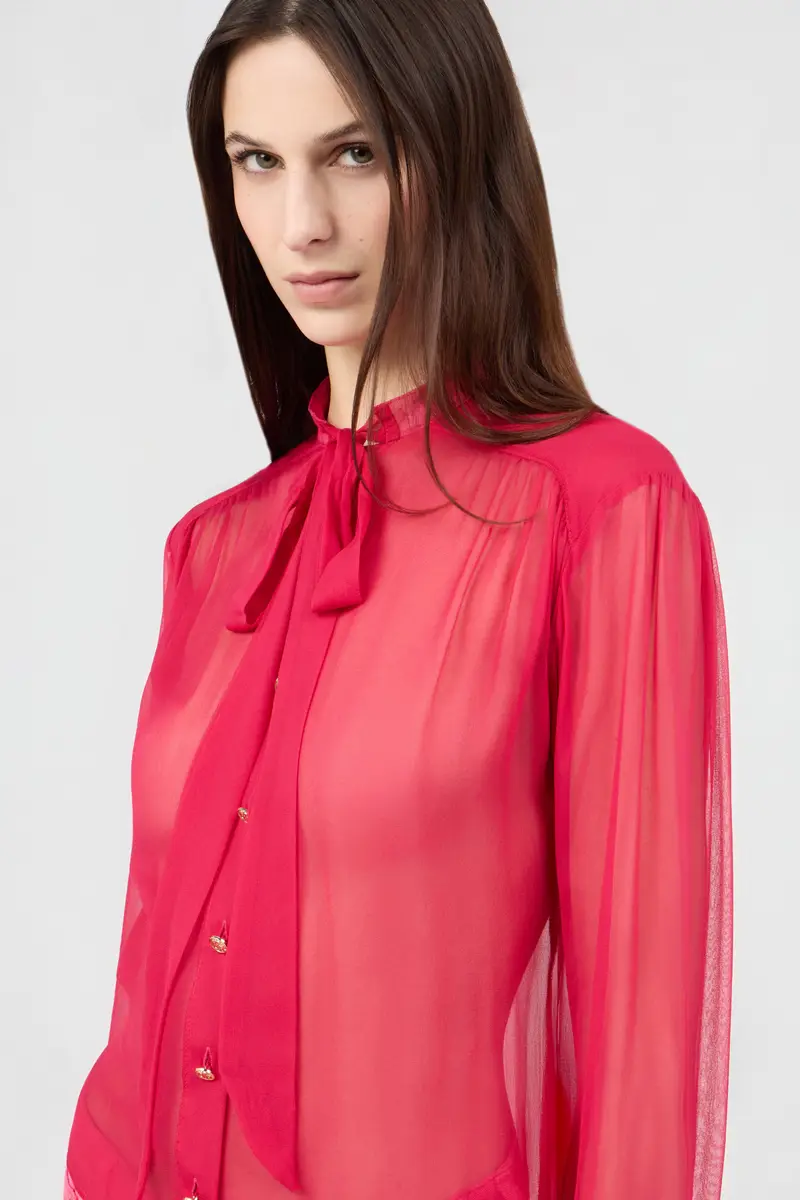Roberto Cavalli Fuchsia Tie-Neck Shirt | Thumbnail 4 Roberto Cavalli Fuchsia Tie-Neck Shirt | Thumbnail 4