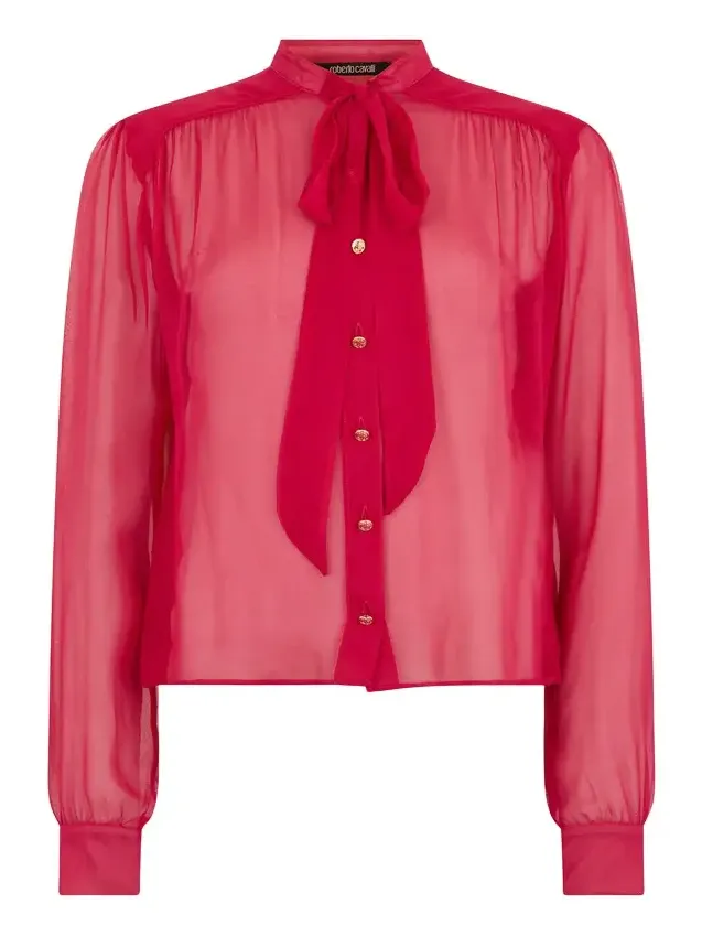 Roberto Cavalli Fuchsia Tie-Neck Shirt